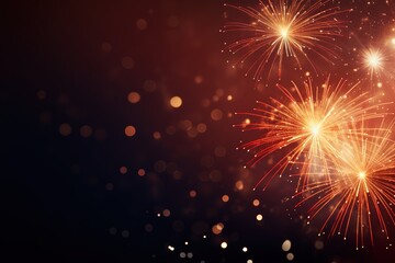 Fototapeta premium Fireworks. Colorful celebration fireworks isolated on a black sky background. From below, shot of wonderful and vivid fireworks exploding. Burst. Firework. Overlay. 
