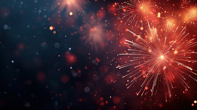 Fireworks. Colorful celebration fireworks isolated on a black sky background. From below, shot of wonderful and vivid fireworks exploding. Burst. Firework. Overlay. 

