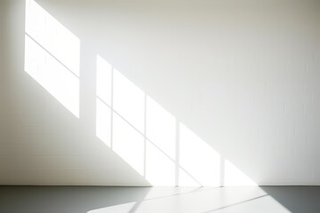 Obraz premium Abstract white studio background for product presentation. Empty room with shadows of window. Display product with blurred backdrop. 