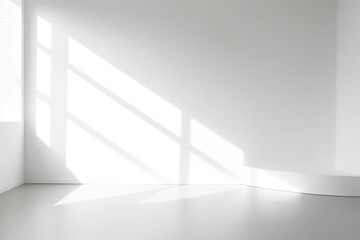 Fototapeta premium Abstract white studio background for product presentation. Empty room with shadows of window. Display product with blurred backdrop. 