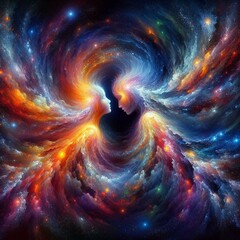 Twin flame couple. Soulmates. The concept of magical, esoteric, tantric, spiritual love. Connection between souls. Illustration for websites and much more. Created using generative ai tools.