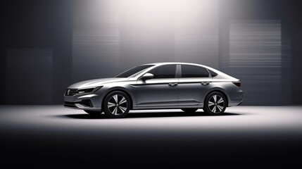 New car, sedan type in modern style. Copy-space, banner composition. 3D illustration
