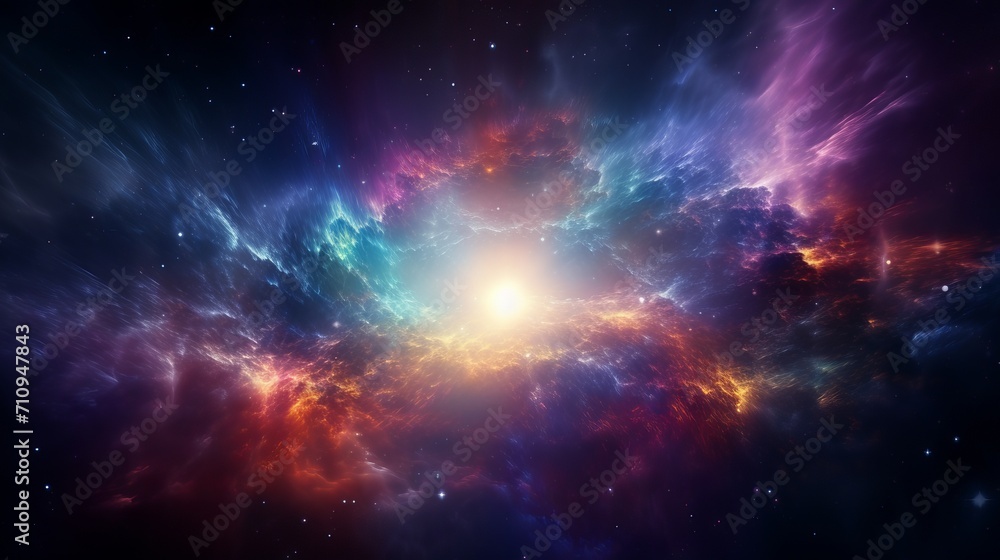 Wall mural the vivid, multicolored galaxy in this abstract illustration is illuminated by an exploding supernov