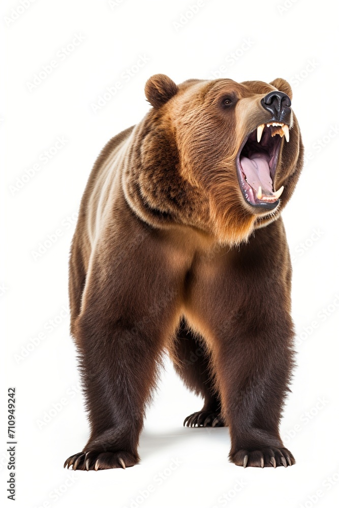 Wall mural Large brown bear standing on all fours with mouth wide open roaring - Wall murals
