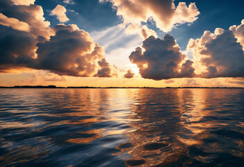 wonderful sunset with clouds over the ocean