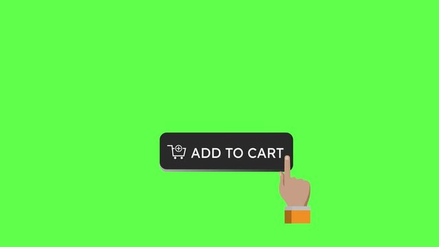 2D Animation of Hand Pressing ADD TO CART Button and change color from red to green Isolated On Green screen Background. 2d animation can be used commercial. Royality free.