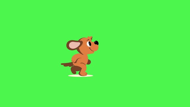 (Green screen animation) 2D cycle of a dog walking. Chroma key. Handmade animated HD footage isolated on green screen. Dog motion graphics walking Animation. Kids animated cartoons. 2D loop animation.