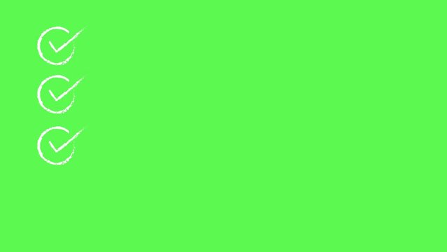 2d animated green check mark tick sign in square checkbox with transparent background with blank space for design. Animated square green checklists with empty space for text. Used in explainer videos.