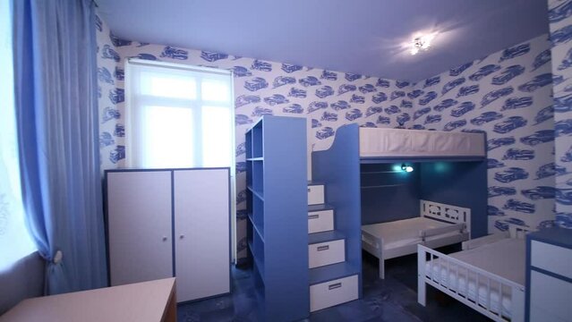 Cozy children bedroom for boys in flat in apartment Complex 
