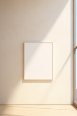 Mockup poster on a white wall with light reflections 