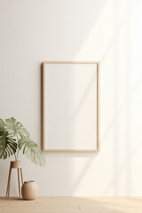 Mockup poster on a white wall with light reflections 