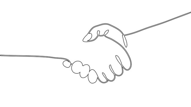 2D animated line art forming Hand Shaking . Continous line art concept against white background. Hand drawn animation. 4k resolution available. Royality free.