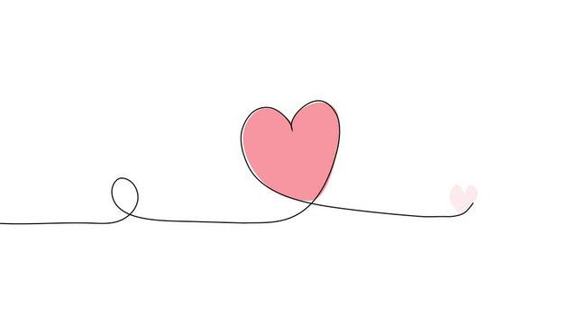 Self drawing animation of single continuous one line drawing of heart. Drawing by hand, black lines on a white background. Animated self drawing of continuous line draw. One line animation.