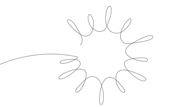2D animation of yellow color sun. One line art od sun against white background. 4k quality. Sun  animation hand drawn animation sun video.