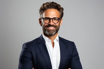 Headshot of a smiling businessman wearing glasses - obrazy, fototapety, plakaty