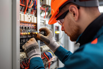 Electrician repairing panel