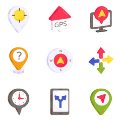 Pack of Location and Direction Flat Icons 

