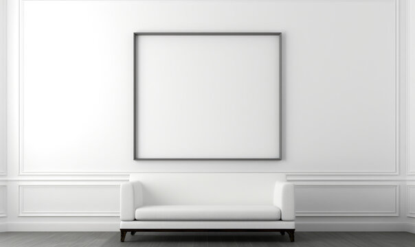 An indoor scene with a blank placeholder frame, creating a sleek backdrop in a modern living chamber.