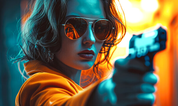 Concept of a female spy, engaging in illegal mafia activities and serving as an assassin