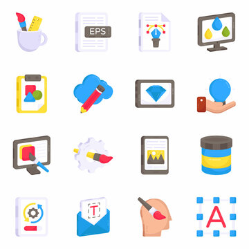 Pack of Designing Equipment Flat Icons 

