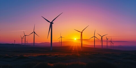 windmills at sunset Generative AI