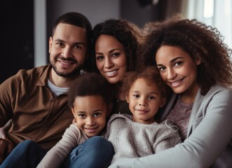 Obraz premium Happy family of four sitting on a couch