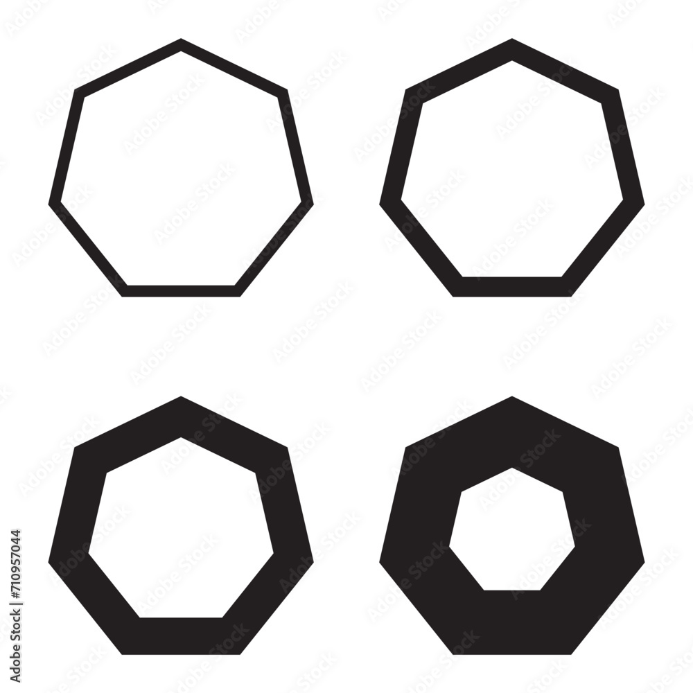 Poster set of 4 hollow heptagon stroke vector shape icon set. 4 set of logo heptagonal line shapes with var