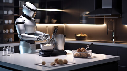 Robot working in the kitchen. 3d rendering. artificial intelligence. generativa IA