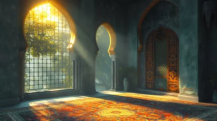 Foto op Plexiglas 3d rendering of Ramadan Kareem inside a mosque © shameem