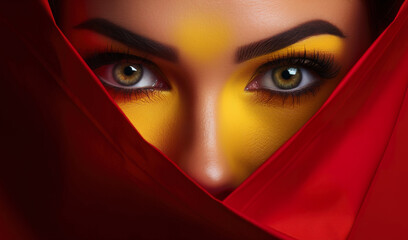 Fototapeta premium studio portrait of beautiful woman in red dress, islamic or arabian female