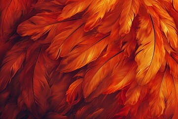 Bright orange texture of bird feathers close up.