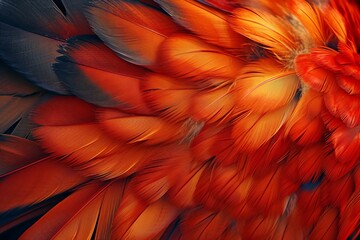 Bright orange texture of bird feathers close up.