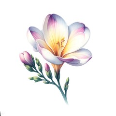 watercolor paint freesia flower isolated on white background