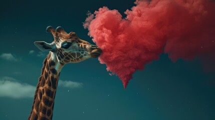 the giraffe nibbles a red cloud 