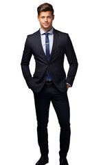 A Confident Businessman in Black Suit. Cutout isolated on a transparent background. PNG - AI Generative