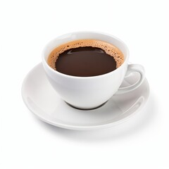 Naklejka premium White ceramic cup full of black coffee on a white saucer