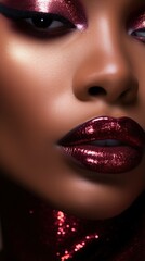 Fototapeta premium Close up dark burgundy lips. Glamour makeup