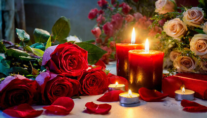 valentine day wallpaper with roses and candles; love and passion