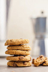 Sweet chocolate cookies on kitchen table.