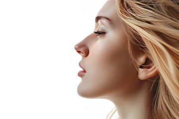 Fototapeta premium Woman profile with blonde hair on white background