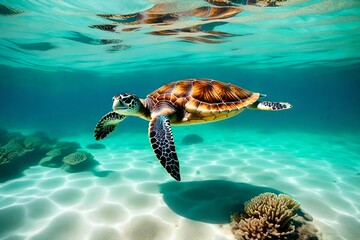 Cheerful Sea Turtle in Oceanic Turquoise Waters