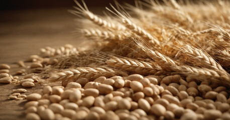 A heap of isolated malt and wheat grains on a white background, essential ingredients for healthy beer and bread.