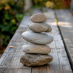 Stack of Rocks on Wooden Table