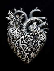 A human heart made of intricate lace-like patterns, in the style of paper cut art created with Generative Ai