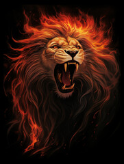 Naklejka premium An image of a lion roaring, its mane made up of flames, in the style of symbolic realism created with Generative Ai