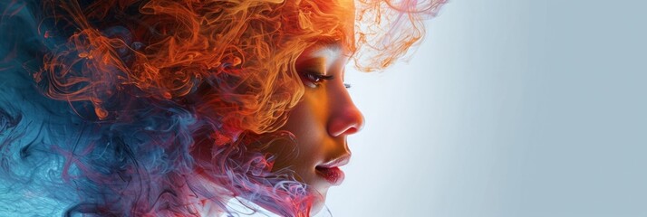 world mental health day banner, A female with hair and color smoke coming out of her face