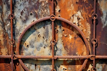 Weathered iron gates displaying rust close up