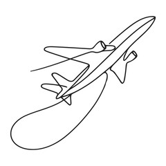 Airplane one line drawing on a white background. Airplane continuous single sketch. Minimalist contour design. Vector illustration line art style.