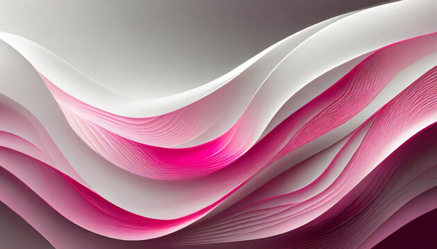3D Light White Background with Pink color waves and gradient effect; abstract wallpaper; elegant horizontal banner.