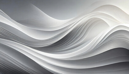 Obraz premium 3D Light White Background with Grey waves and gradient effect; abstract wallpaper; elegant horizontal banner.